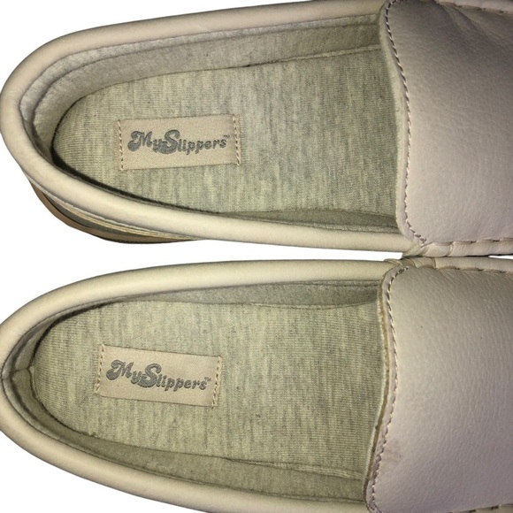 My Pillow My Slippers Womens Moccasin Cream Soft Leather Size 8W - Picture 4 of 10